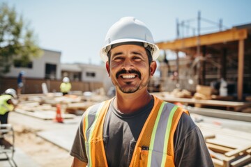Portrait of a Hispanic construction worker on building house in USA
