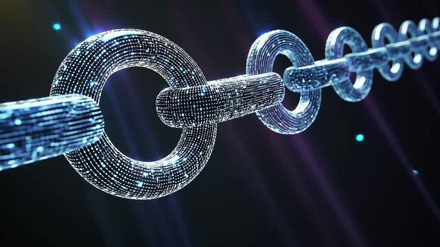 Digital Chain Link Concept with Futuristic Blue Glow Effects