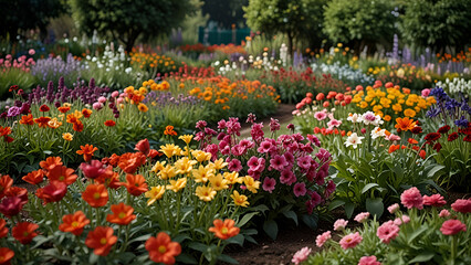 field of tulips and flowers