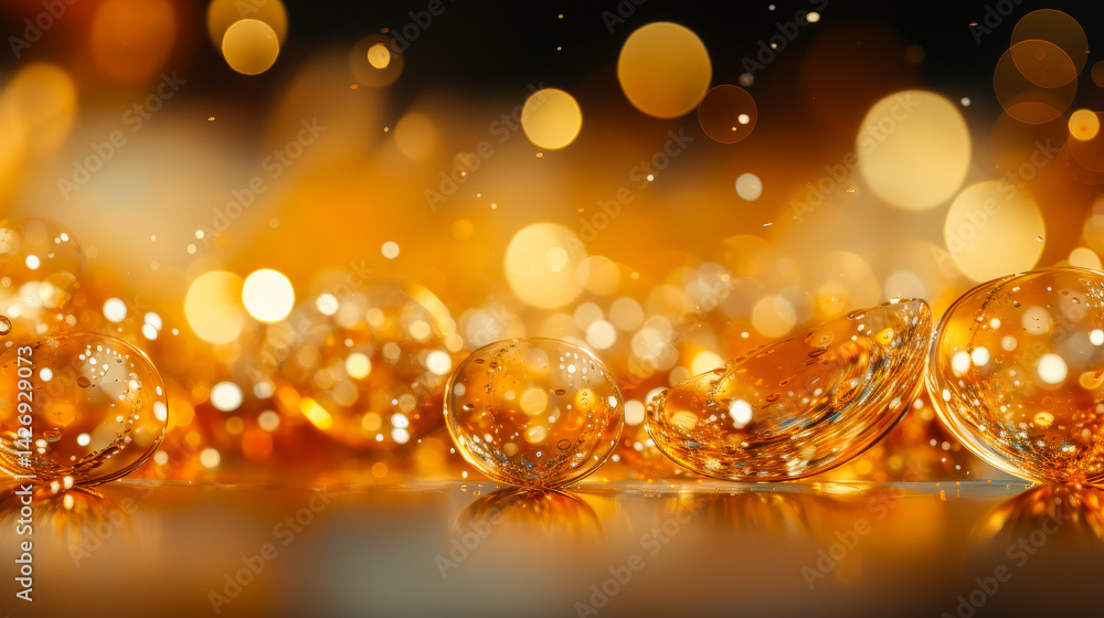 Aufkleber shimmering golden bubbles reflect light in a vibrant, abstract display of color and texture