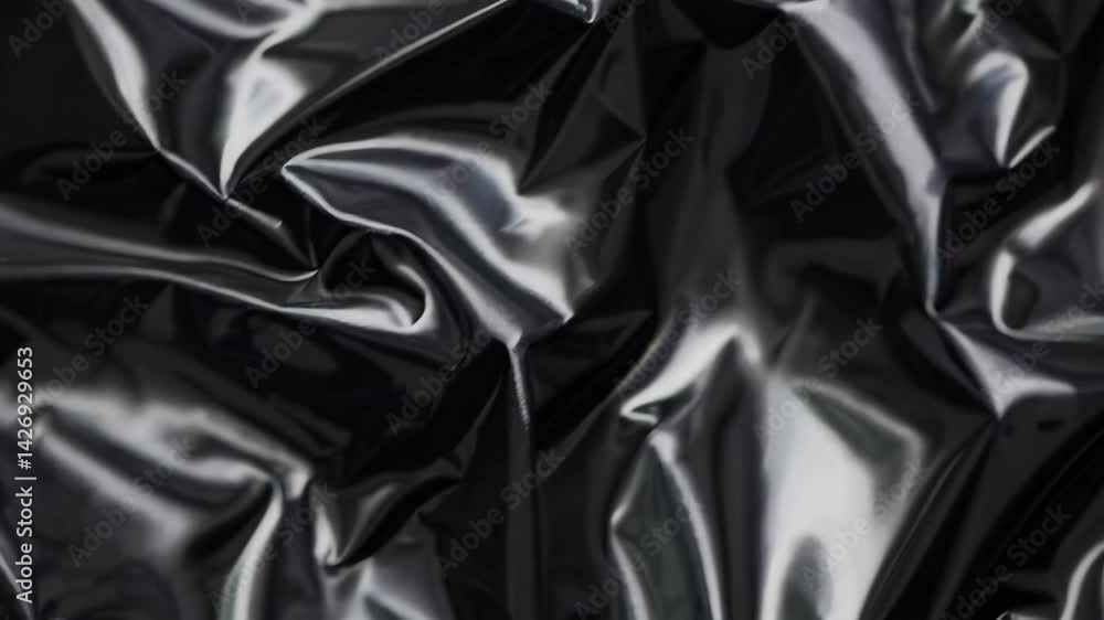 Poster shiny black fabric waves under gentle light creating elegant abstract movement