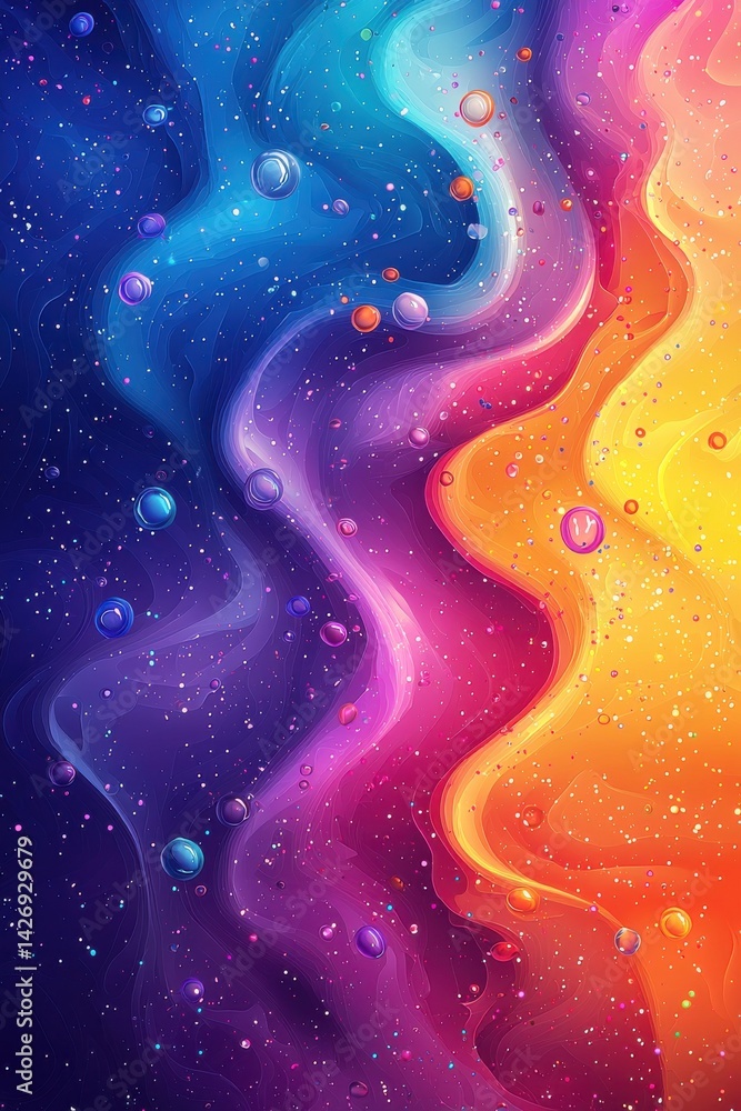 Poster vibrant abstract background with colorful gradients and floating bubble textures