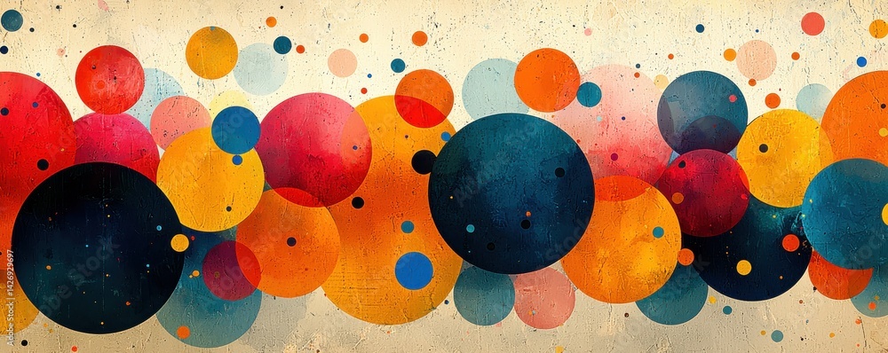 Poster abstract colorful circles pattern with vibrant hues and textured background