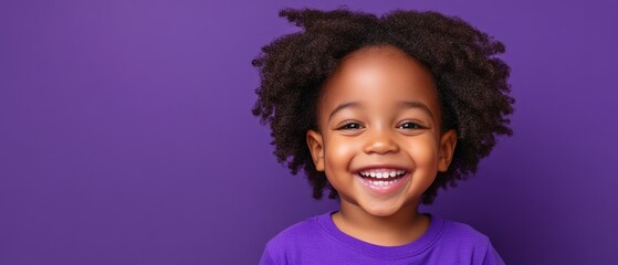 happy african american child smiling on purple background