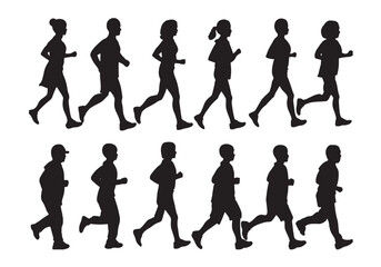 Silhouettes of business people and family, including men, women, and a child, vector illustration