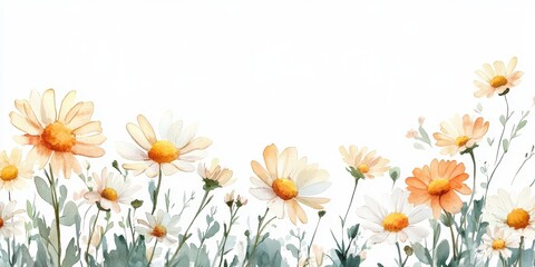 Obraz premium Artistic floral border card featuring daisies in watercolor