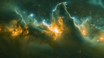 Stunning cosmic clouds glow brightly in a vibrant mix of colors in the depths of space, showcasing the beauty of the universe.