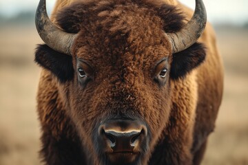 Bison with Large Horns Close Up,