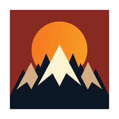 Minimal Mountain Range with Sun Behind