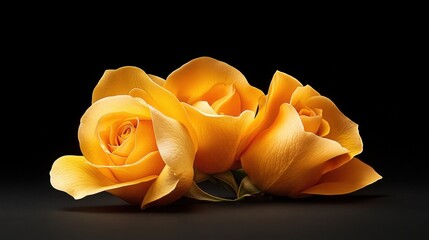 three yellow roses on black background