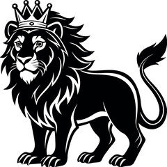 Lion Wear Crown Silhouette Vector Art Illustration