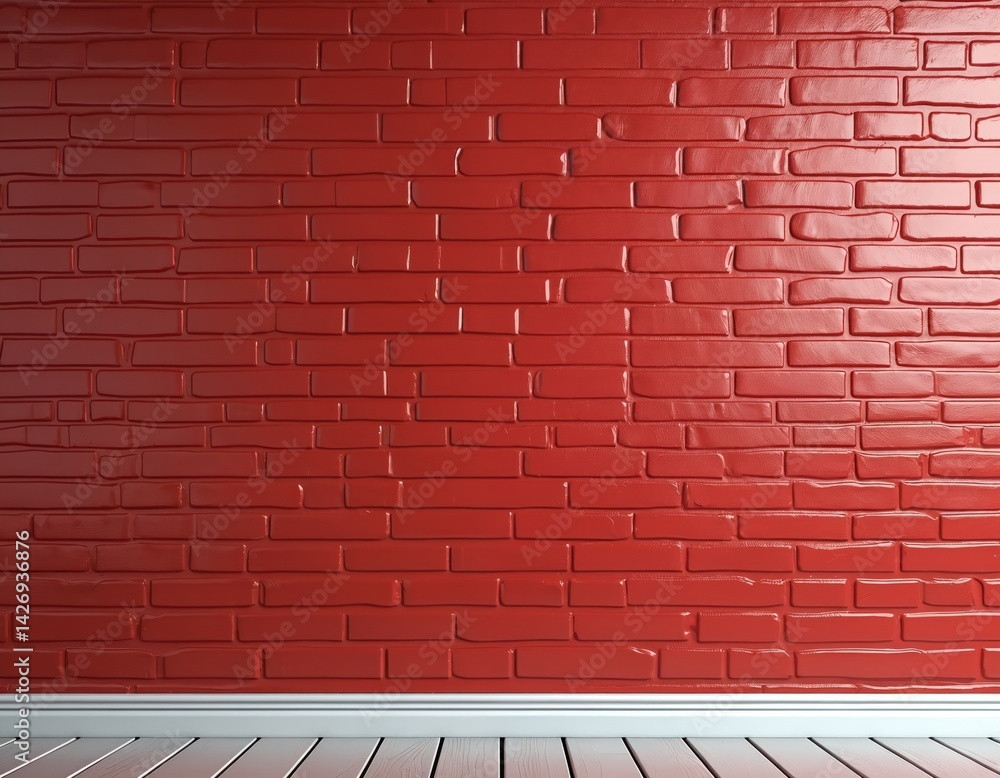 Poster smooth red brick wall with glossy finish and seamless texture. red brickwork background with wooden 