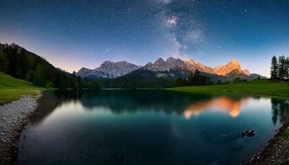 Obraz premium berge und see unter sterne forggensee panorama