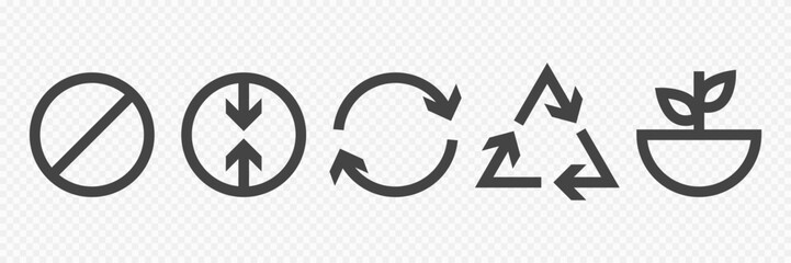 The 5 R's of Zero Waste Living. Set of Ecological Icon. Reduce, reuse, recycle signs. Vector illustration