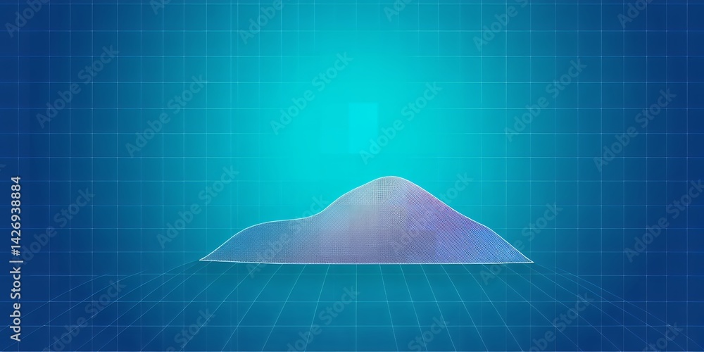 Poster abstract mountain landscape on a blue gradient background with grid lines and a subtle light effect
