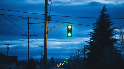 A green light signifies sustainable energy and progress.
 