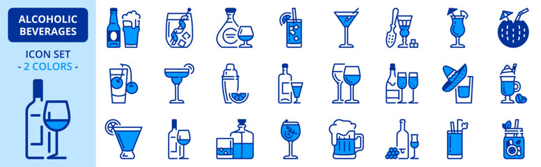 Icons in two colors about alcoholic beverages