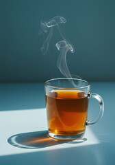 Steaming Cup of Tea in a Glass Mug