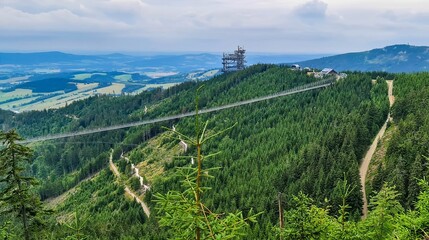 Panoramic view of the Sky Bridge 721, one of the  longest suspension footbridge in the world.