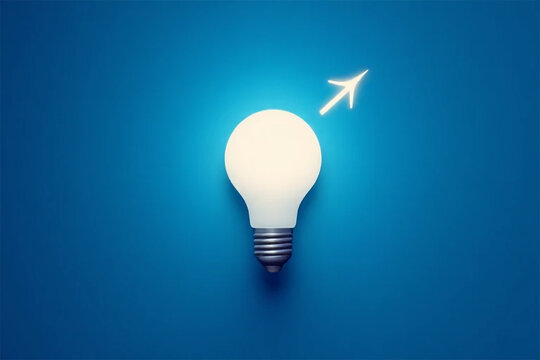 Bright Idea Taking Flight Innovation Inspiration and Progress on Blue Background with a Glowing