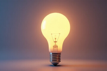 Bright incandescent bulb glowing illuminating ideas warm light against soft backdrop