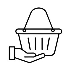 Shopping Basket in Hand Outline