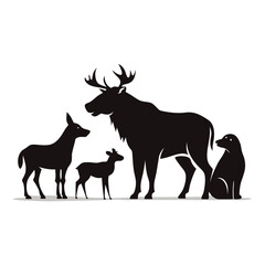 Northern Big Mammals Moose Vector Silhouettes
