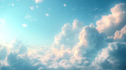 Majestic Cumulus Clouds Illuminated by Sunlight in a Clear Blue