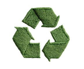 Textured fabric green recycling symbol for eco-friendly design
