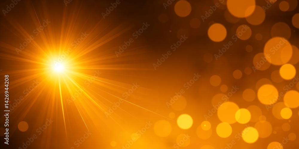 Poster bright light shining with bokeh effect on a gradient orange and brown abstract background
