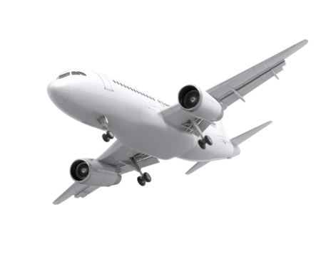 Jet aircraft flying high above and preparing for landing