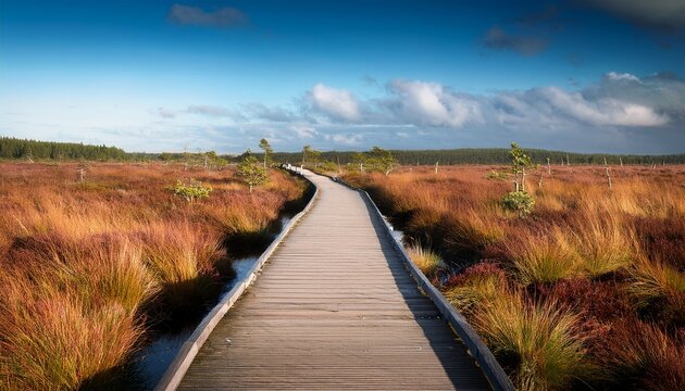 hohes venn moor high fens hautes fagnes holzsteg im herbst