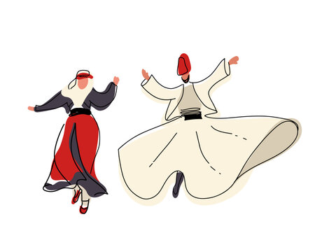 whirling dervishes dancing in traditional attire clip art preview