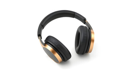 Premium Wireless Over-Ear Headphones with Matte Black and Gold Finish on White Background – Isolated Product Mockup for Tech and Audio Branding