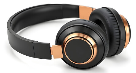 Premium Wireless Over-Ear Headphones with Matte Black and Gold Finish on White Background – Isolated Product Mockup for Tech and Audio Branding