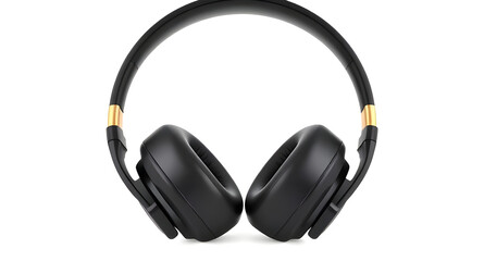 Premium Wireless Over-Ear Headphones with Matte Black and Gold Finish on White Background – Isolated Product Mockup for Tech and Audio Branding