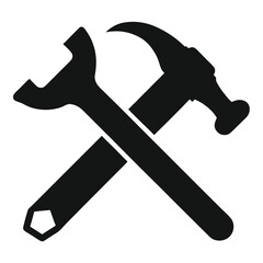 Crossed Hammer and Wrench Icon Vector Silhouette