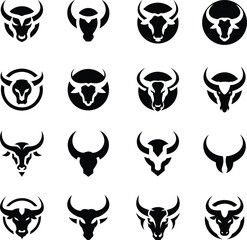 Fototapeta premium Bull Head Logo Vector Set. Horned Animal Emblem Icons for Branding and Design