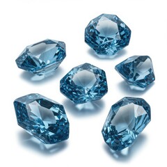 Seven blue gemstones isolated on white background