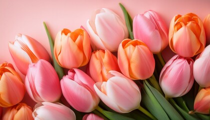Obraz premium pink and orange tulips creating a floral background