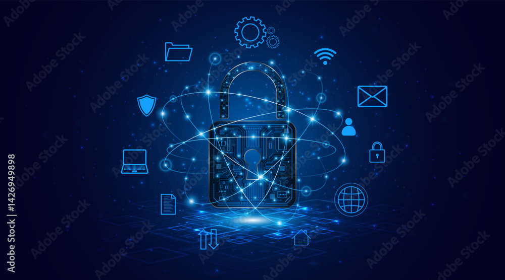 Poster Lock icon. Cyber ​​security and data protection concepts and privacy. Innovative concept of advanced safety technology	