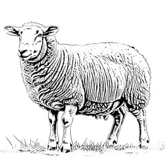 Sheep Brush Style Art on White Background 
