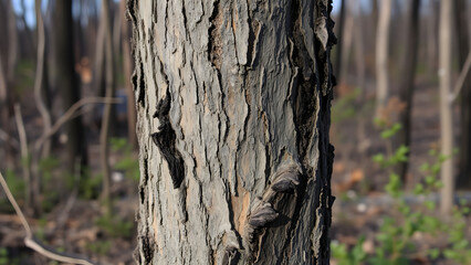 Charred tree bark after wildfire, recovery background for environmental campaigns or ecology reports.8.png