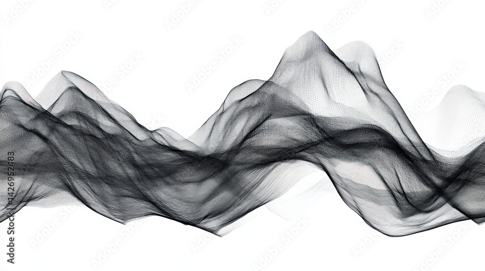 Poster abstract flowing lines create a dramatic, dark wave pattern.