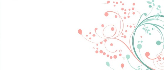 Elegant floral vector design with pastel pink and teal swirls and dots on a white background for spring and feminine designs