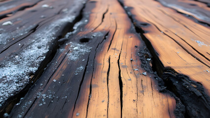 Burned wood planks with charred edges and silver ash deposits, apocalyptic background for thriller book covers or survival gear ads.8.png