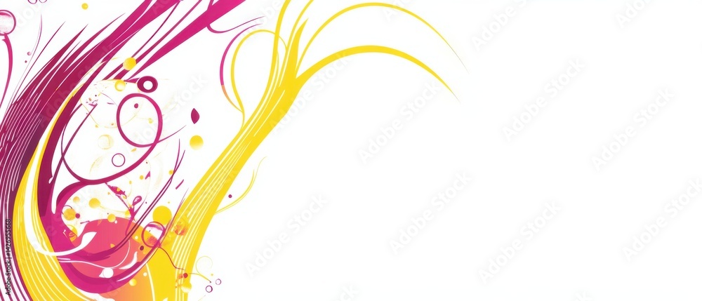 Poster abstract vector background with vibrant yellow and magenta swirls and circles on white modern graphi