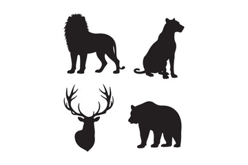 Wild Animal Silhouettes Vector Lion, Panther, Deer, Bear Clipart
