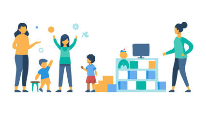 kindergarten, children with an adult