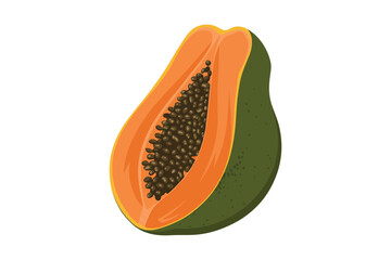 Fresh Papaya Fruit Illustration Tropical Ripe Papaya Cut Clipart
